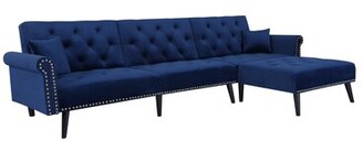 Mercer41 115" Wide Velvet Reversible Sleeper Sofa & Chaise With Ottoman