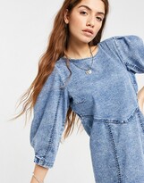 Thumbnail for your product : Only denim mini dress with v seam detail in acid wash blue