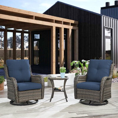 Red Barrel Studio Bonia Outdoor Patio Furniture Set Wicker Rattan Rocking Chair And End Table Set. (Set Of 3 Pieces)