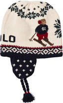 Thumbnail for your product : Ralph Lauren Cream and Navy Bear Intarsia Eared Hat