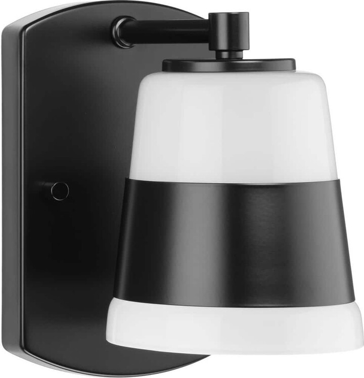 Progress Lighting Haven Collection 4.75 in. 1-Light Matte Black Opal Glass Luxe Industrial Vanity Light