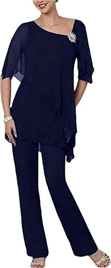 Botong Women's Elegant Navy Chiffon Outfit Two Pieces Pants Suits for ...