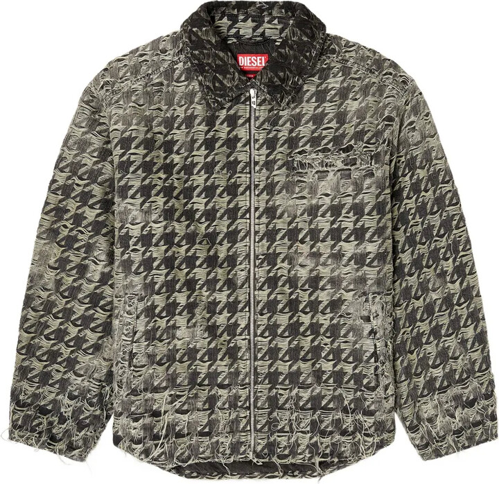 Diesel Houndstooth-Pattern Frayed-Edges Denim Jacket