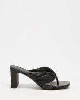 Thumbnail for your product : AERE - Women's Black Open Toe Heels - Ruched Leather Thong Heels - Size 8 at The Iconic