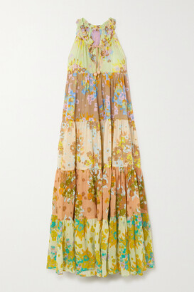 Yvonne S Hippy Tiered Floral-print Cotton-voile Maxi Dress - Yellow