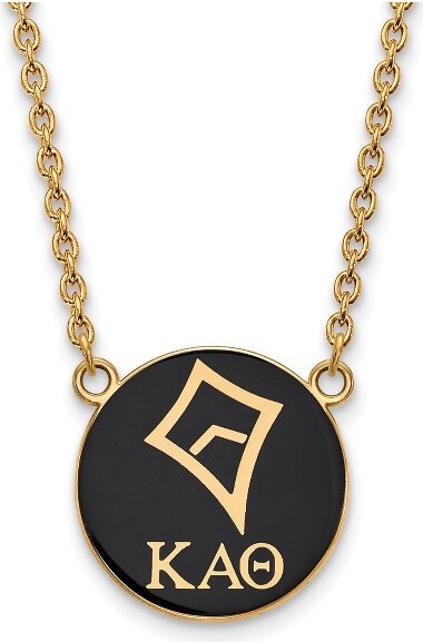 Black Bow Jewelry Co. BlackBowJewelry14kYellowGoldPlatedSterlingSilverKappaAlphaThetaGreekLifeFullEnameledMascotLargeDiscNecklace18Inch