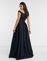 Thumbnail for your product : True Violet Black Label bardot prom maxi dress with pockets in navy