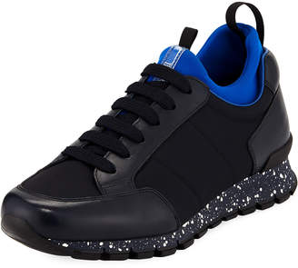 Prada Men's Speckled Nylon & Leather Trainer Sneakers