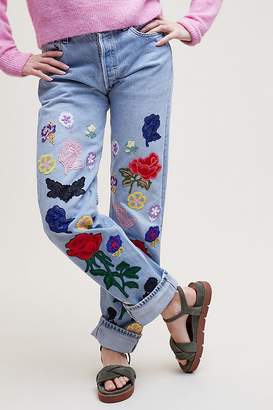 Anthropologie Floral Embroidered Slim Fit Jeans