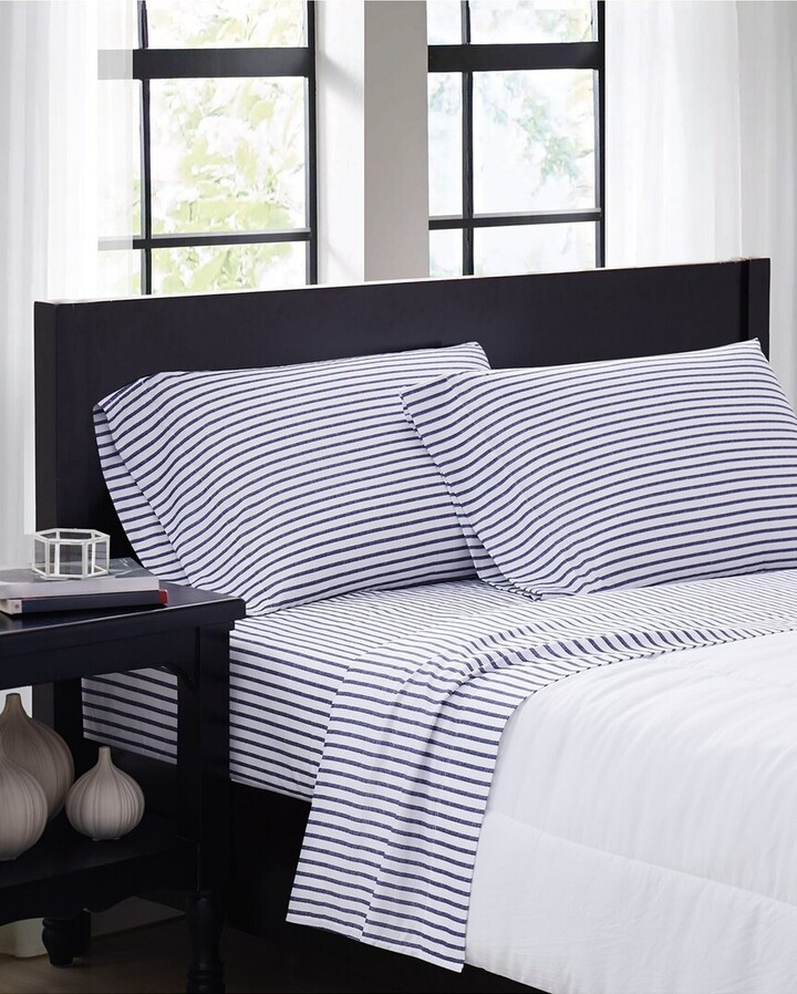 Truly Soft Pinstripe White Navy Sheet Set
