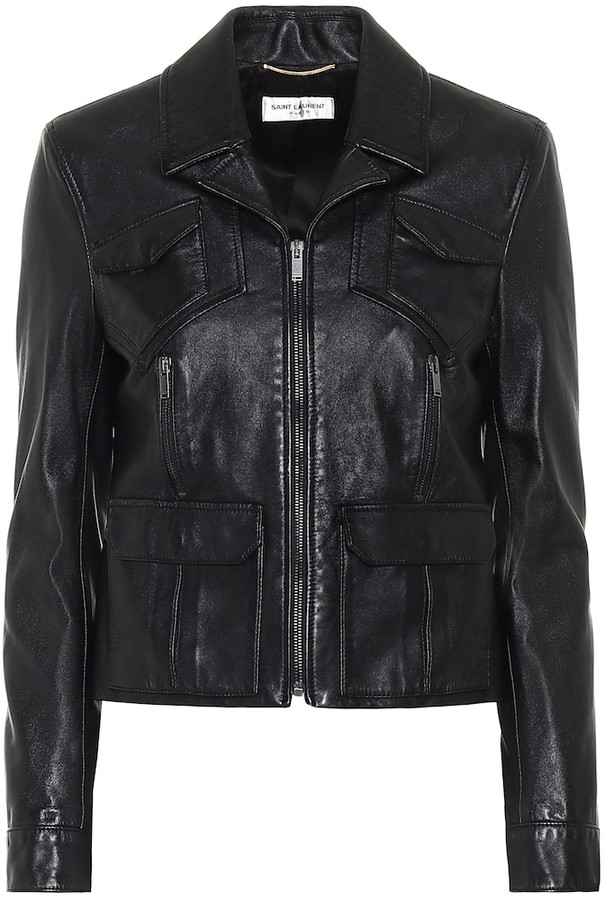 Saint Laurent Cropped leather biker jacket - ShopStyle
