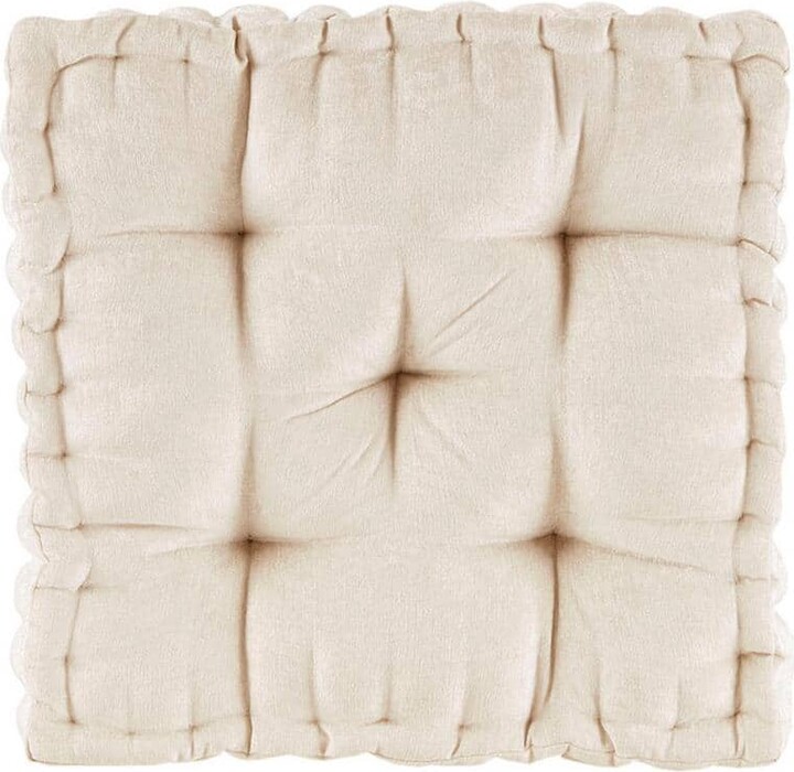 Zeus & Ruta 20 in. Outdoor Ivory Polyester Poly Chenille Square Floor Pillow Cushion