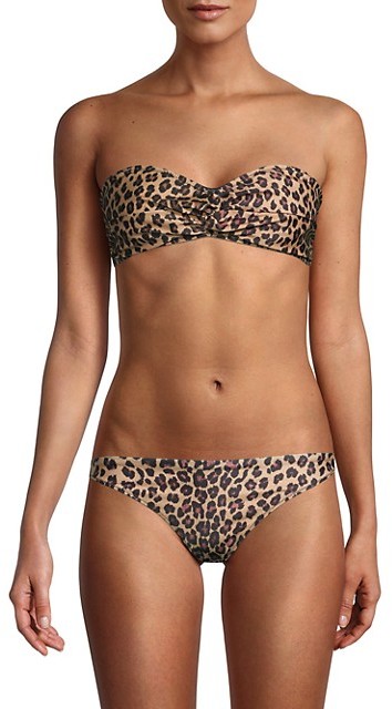 leopard trim bandeau bikini set