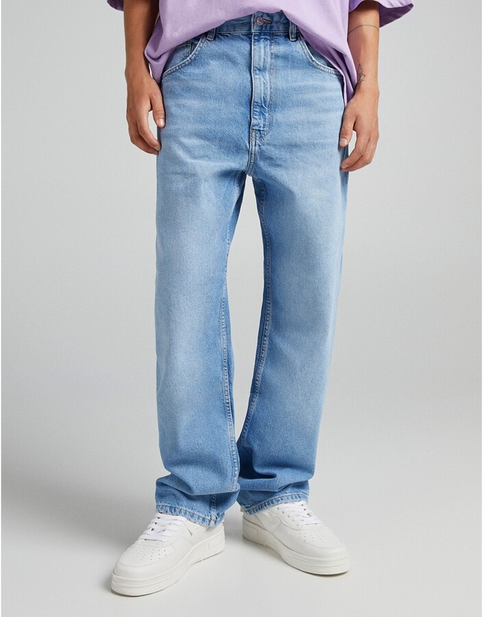 Bershka baggy jeans in blue - ShopStyle