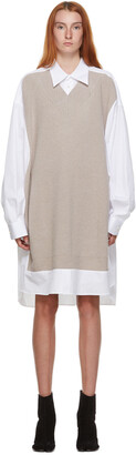 Maison Margiela White & Beige Knit Shirt Dress