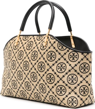 Tory Burch T Monogram raffia tote bag - ShopStyle