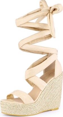 Allegra K Women's Espadrille Platform Wedges Heel Lace Up Sandals Beige 7.5