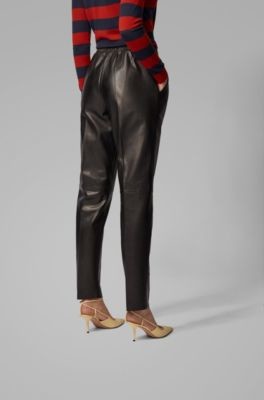HUGO BOSS Leather trousers with tapered leg