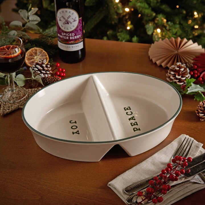 Dunelm Evergreen Peace and Joy Divider Dish Cream ShopStyle