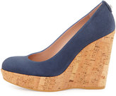 Thumbnail for your product : Stuart Weitzman Corkswoon Suede Wedge Pump, Blue Jeans
