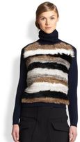Thumbnail for your product : Opening Ceremony Striped Rabbit Fur-Paneled Wool Sweater