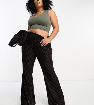 Urban Threads Curve velvet plisse wide leg pants in chocolate brown (part of a set)