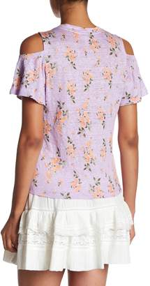 Rebecca Taylor Open Shoulder Short Sleeve Floral Linen Jersey Top