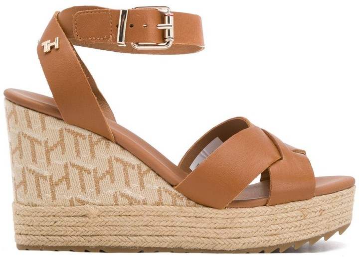 tommy hilfiger monogram embellishment block heel boots