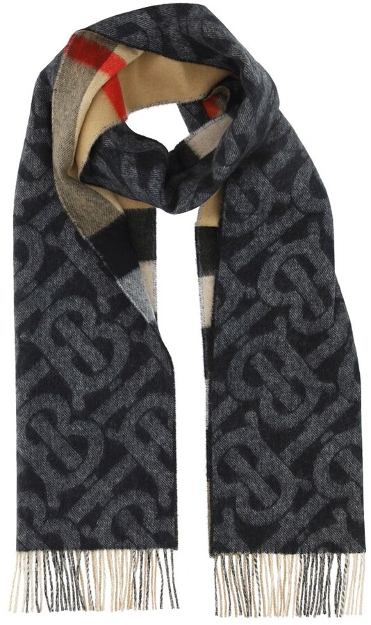 Burberry Monogram Check Fringed Scarf ShopStyle Scarves