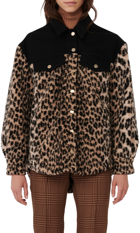 oversized leopard print denim jacket
