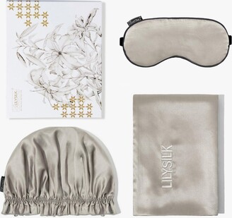 Lilysilk Monogrammed Silk Beauty Sleep Set Queen, Include 1 Silk Eye Mask, 1 Silk Pillowcase, 1 Silk Sleep Cap