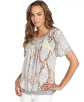 Thumbnail for your product : Aryn K grey chiffon python printed neon trim blouse
