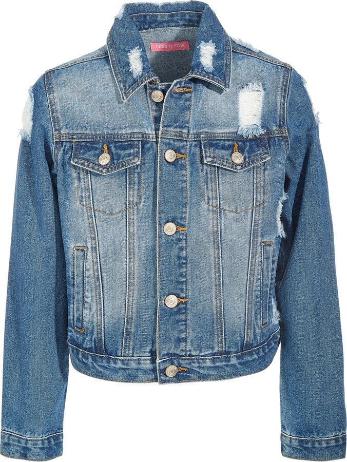 Gogo Jeans Big Girls Destructed Denim Jacket - ShopStyle