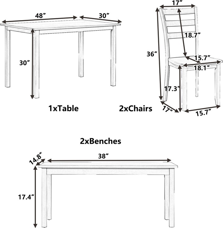 EHEK 5Piece Rustic Wood Dining Set, Rectangular Dining Table, 2 Dining