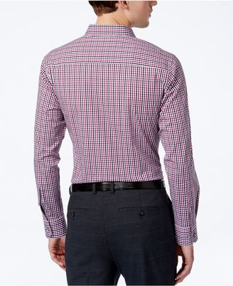 Alfani Men's Slim-Fit Stretch Berry Black Triple Gingham Dress Shirt, Created for Macy's