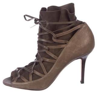 Jimmy Choo Leather Lace-Up Pumps Olive Leather Lace-Up Pumps