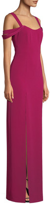 Halston Cold-Shoulder Fitted Crepe Gown