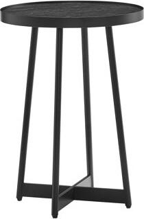 George Oliver Modern Black Round Accent Table With Geometric Metal Legs, Adjustable Leg Levelers To Floors, Oak Veneer On Top, Space - Saving, 16x16x21.71 Inches, 8