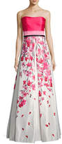 Thumbnail for your product : David Meister Strapless Solid & Floral Satin Gown, Pink/White