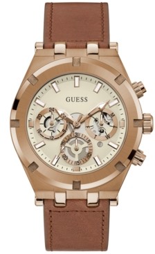 GUESS Men's Brown Leather Strap Watch 44mm - ShopStyle