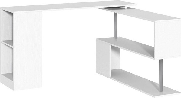 Fulvari 55InchL-ShapedComputerDeskLargeRight-AngleCornerOfficeWorkstationwith3-TierBookshelf360¡ãRotatingSpace-SavingGamingDeskWhite