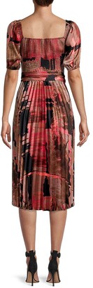 Donna Karan Abstact Print Smocked A-Line Dress