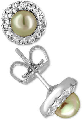 Majorica Sterling Silver Imitation Pearl and Crystal Halo Stud Earrings
