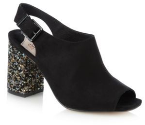 Faith Black open toe embellished block heel court shoes