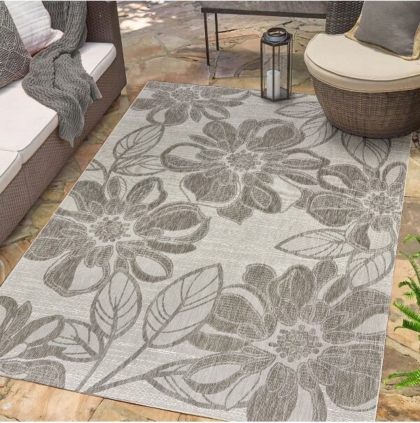 Gertmenian TropeaWoodburyGreyIvoryBoldTwo-ToneFloralFlatweaveEasy-CareIndoor/OutdoorAreaRug9x12