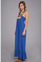 Thumbnail for your product : T-Bags 2073 Tbags Los Angeles Boho Ruffled Hem Long Dress w/ Multi-Colored EMB Neck Trim