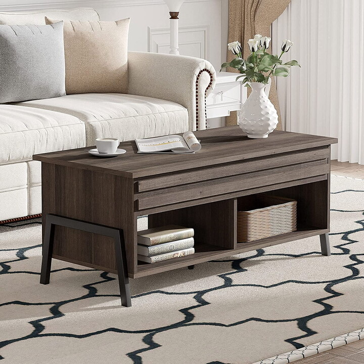 WAMPAT Mid Century Lift-Top Coffee Table, Rustic Gray
