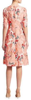 Lela Rose Holly Elbow-Sleeve Floral A-Line Dress