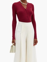 Thumbnail for your product : Rochas V-neck Logo-applique Ribbed Wool Cardigan - Burgundy