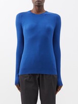 Round-neck Ribbed-silk Sweater - Blue 
